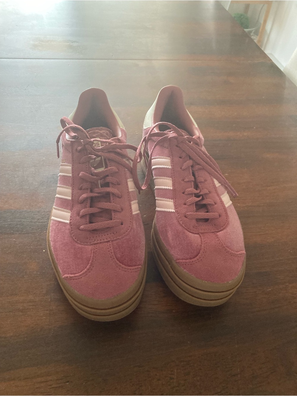 adidas Women’s Pink suede and velvet Platform Sneakers Stripes gazelle 8 - Picture 3 of 5